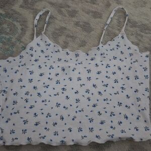 Blue FLORAL TANK TOP